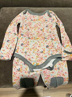 Patagonia Girls Floral Long-Sleeve One-Piece Bodysuit - Pink, Gray, Yellow, Blue